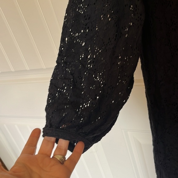 NWT Treasure Bond Lace Lined Peasant Midi Dress Black V-Neck Long Sleeve Small - Picture 5 of 15